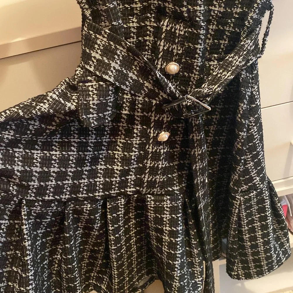 Vintage plaid patchwork ruched short sleeve dress. - Picture 5 of 6